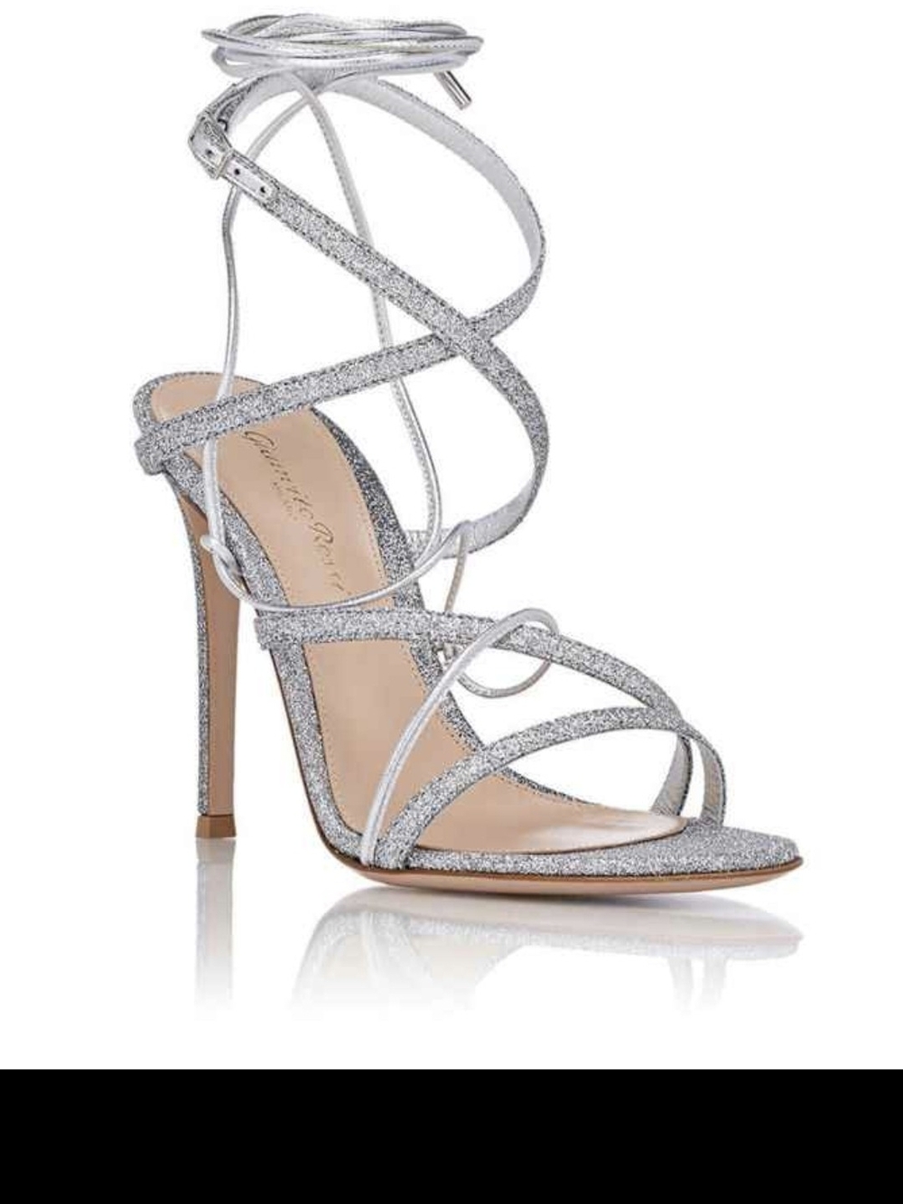 Gianvito Rossi Silver Glitter Lace-Up Stiletto Sandals